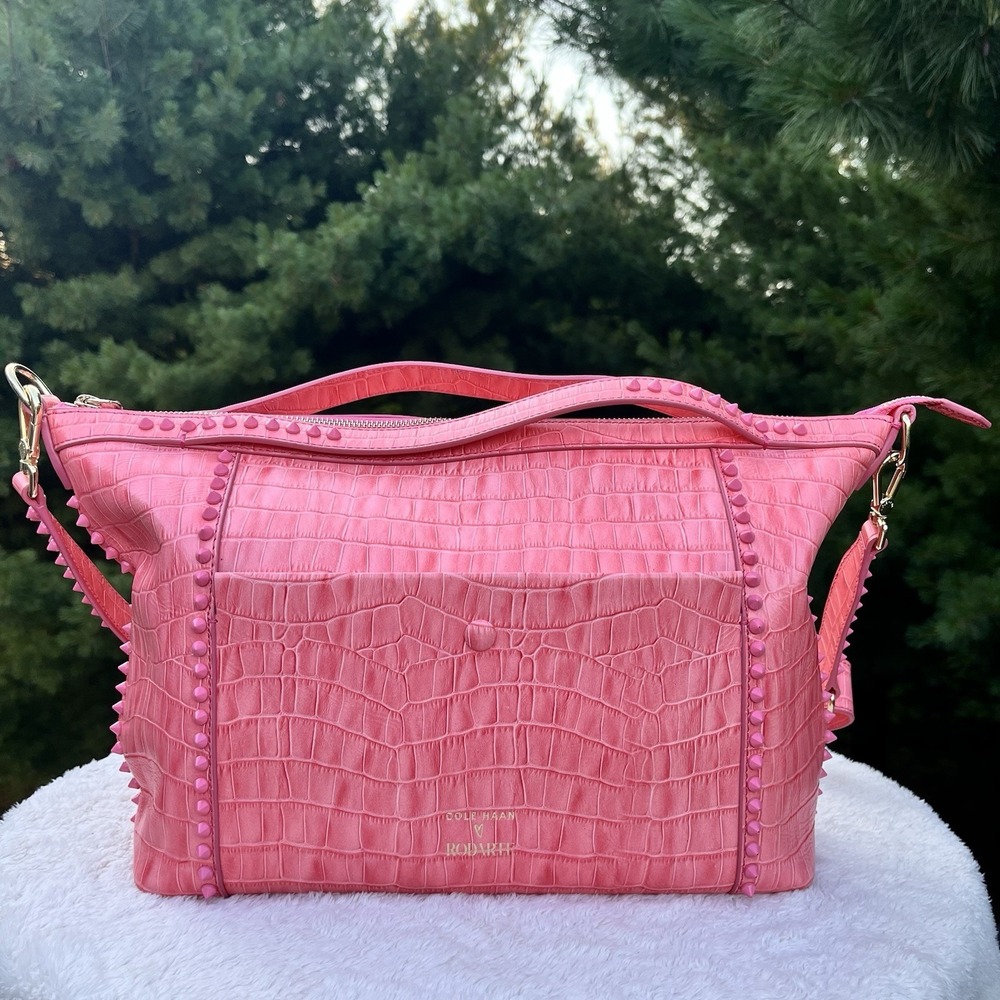 Cole Haan x Rodarte Soft Satchel Croc Embossed Leather Pink Large Shoulder Bag